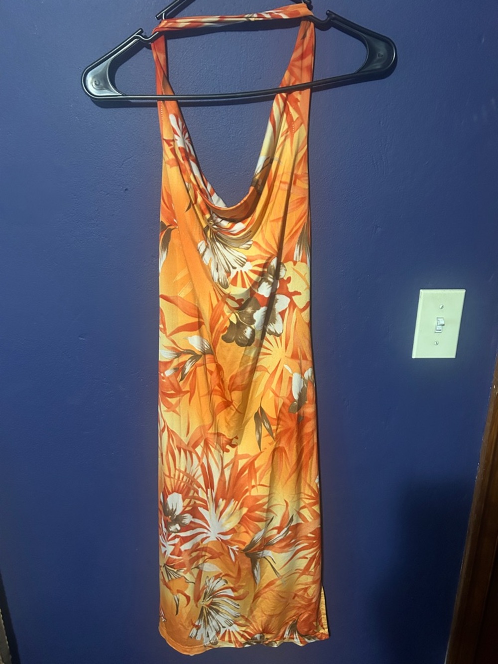Orange Floral Halter Midi/Maxi Dress